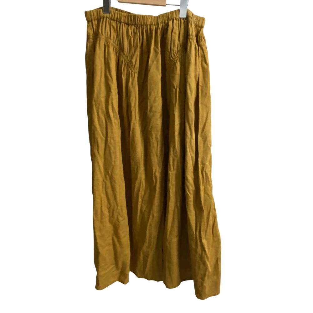 A Loves A Mustard Yellow Gold Linen Blend Midi Skirt Lined Elastic Waist Large